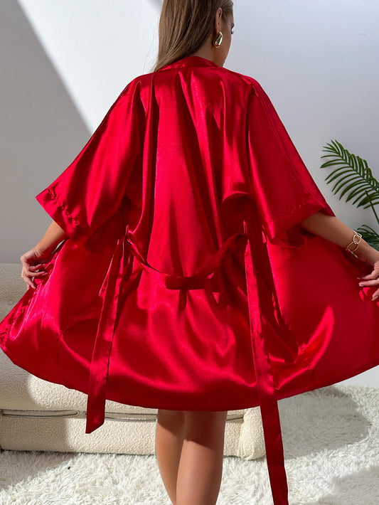 Autumn New Women's Silk Pajamas Sexy Fashion Pajamas Set And Simple Robe Three Piece Women's Loungewear